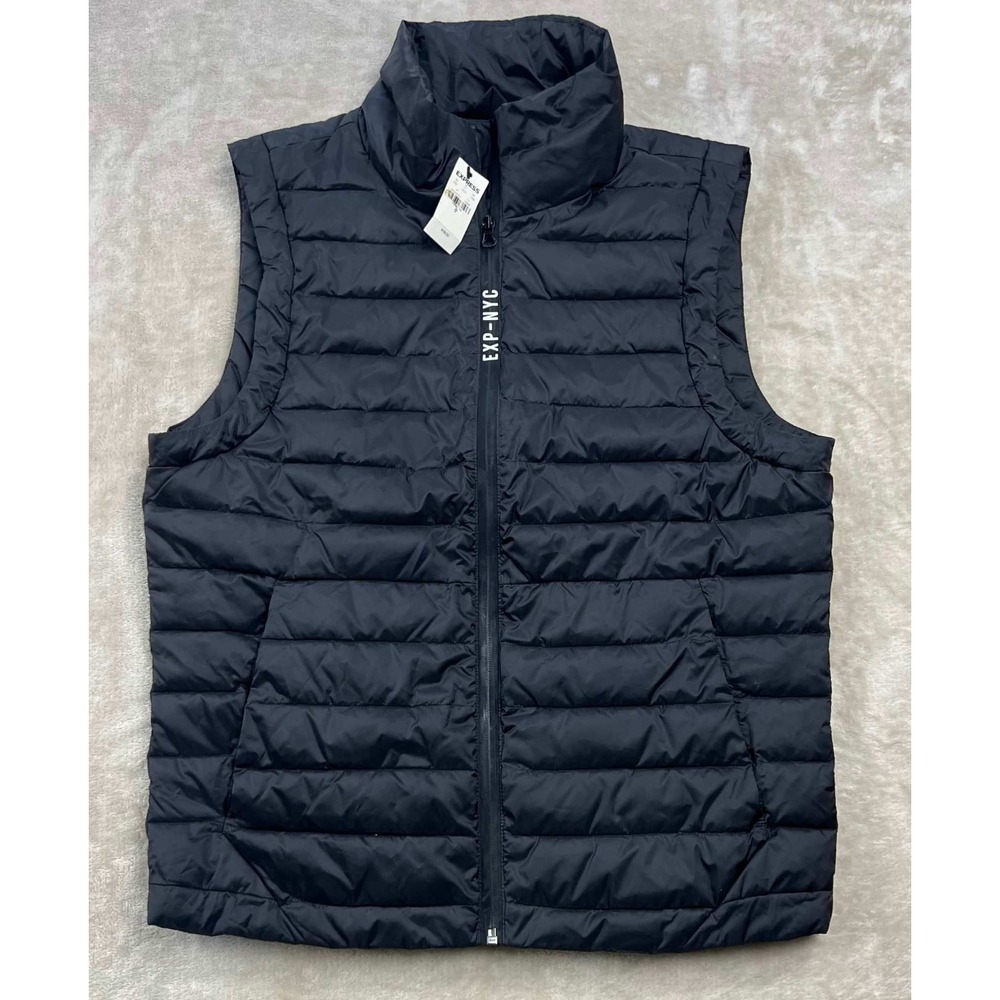 Express EXP-NYC Mens Black Puffer Vest Quilted Full Zip Sleeveless Jacket Small